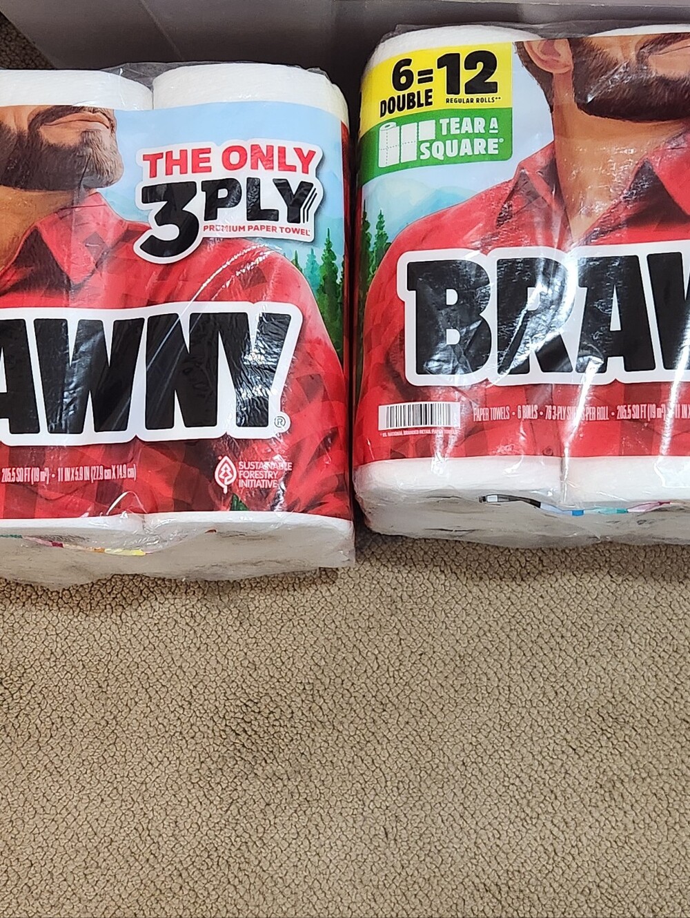 New Packages Of Brawny Paper Towels 6 Double Rolls=12 Regular Rolls